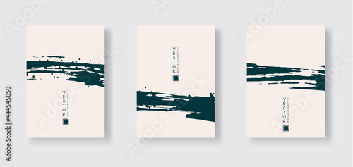 Blue ink brush stroke on color background. Japanese style.