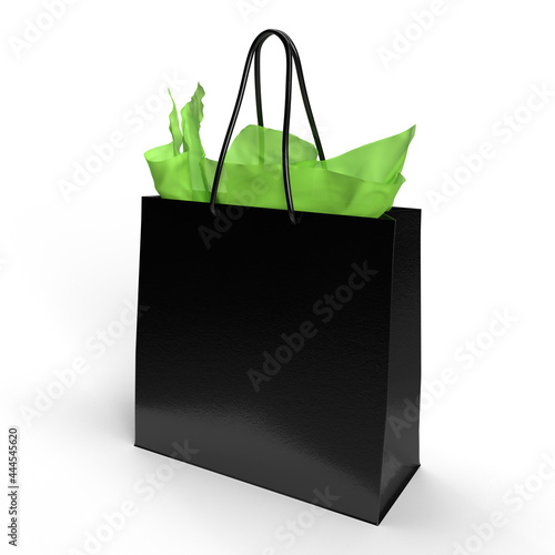Black shopping bag over white background