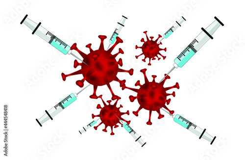 Coronavirus vaccinations. Vector illustration of syringe and covid-19 virus for vaccination concept.