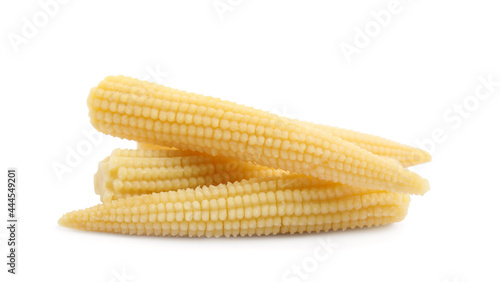 Fresh baby corn cobs on white background