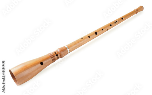 Vintage bryolka isolated on white. Woodwind musical instrument