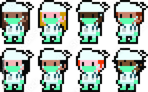 Set of diverse pixel doctors - vector, isolated