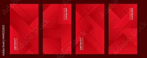 Dark red social media post and story templates set for business with abstract vector illustration on background. Stories posts layouts red and black. Abstract red background