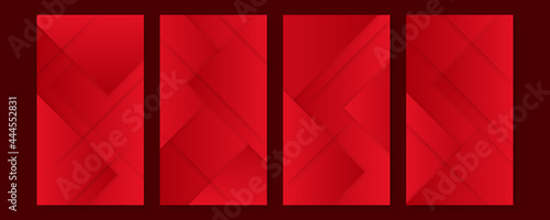 Dark red social media post and story templates set for business with abstract vector illustration on background. Stories posts layouts red and black. Abstract red background