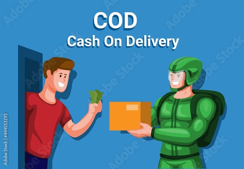 COD - Cash On Delivery with courier service, online shopping payment cartoon illustration vector