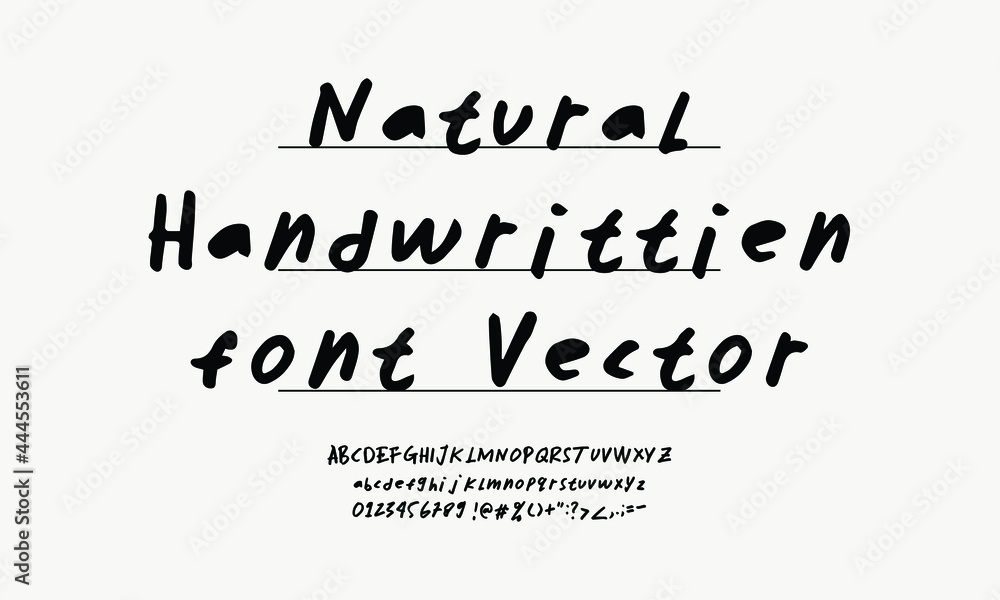 Fototapeta premium natural handwritten font vector. modern typeface with uppercase and lowercase alphabet, numbers, and punctuation. hand drawn typography collection.