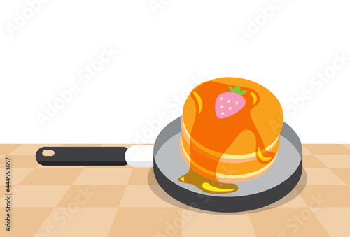 Buttermilk pancakes with strawberry and honey illustration