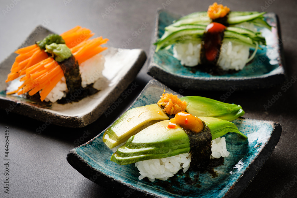 vegan nigiri with organic vegetables vegan nigiri with organic vegetables