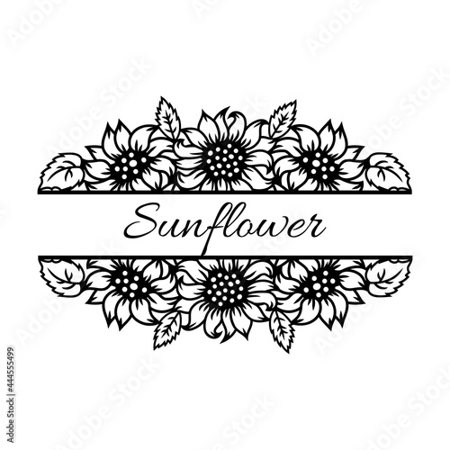 Sunflowers, daisy flower border. Flower monogram. Place for text. Vector illustration.