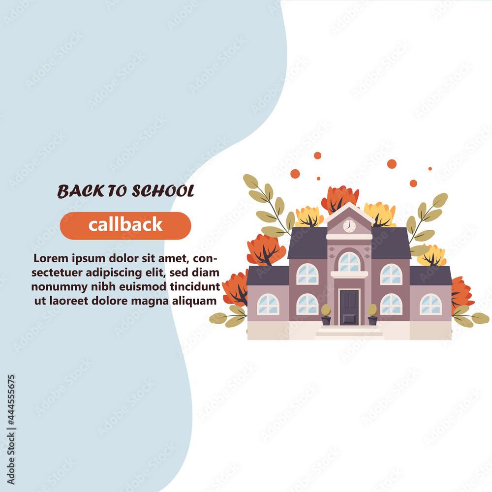 Obraz premium School building. Back to school concept, cute colorful vector illustration in flat style