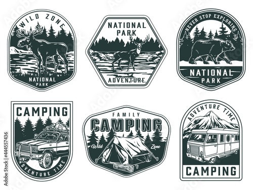 National park and camping labels