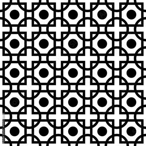 intersected outline squares and circles, monochrome vector geometrical seamless pattern photo