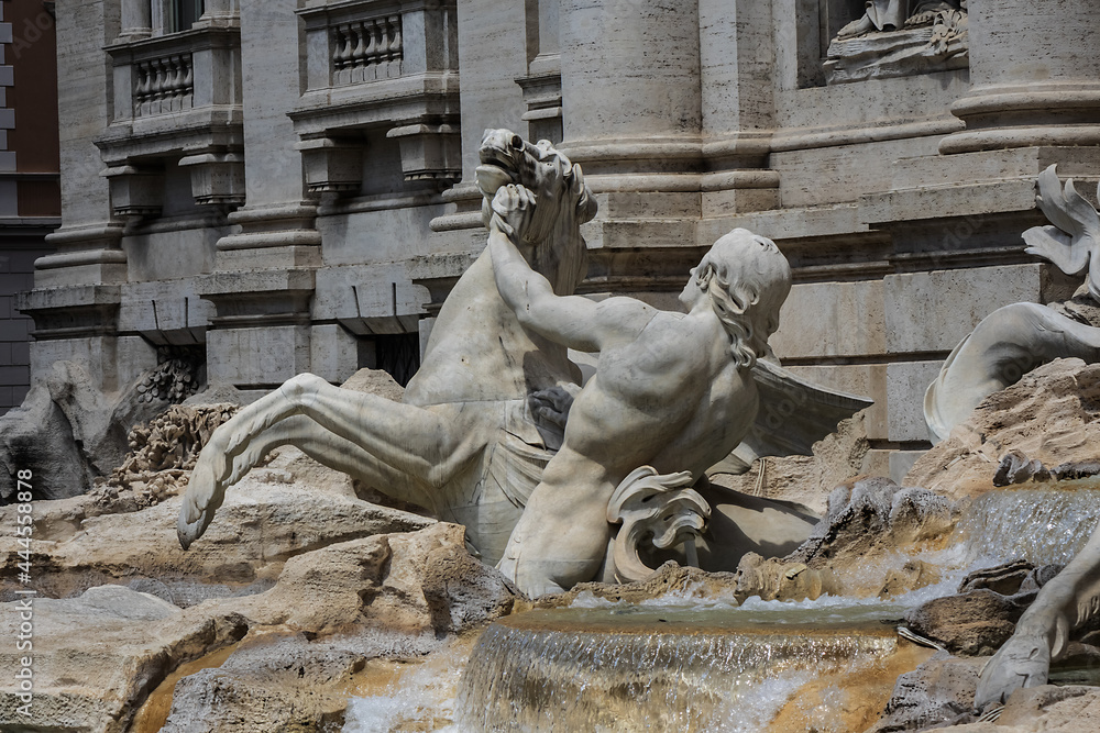 Trevi Fountain (1762) - most famous and arguably the most beautiful fountain in all of Rome. Impressive monument dominates the small Trevi Square. Rome, Italy.