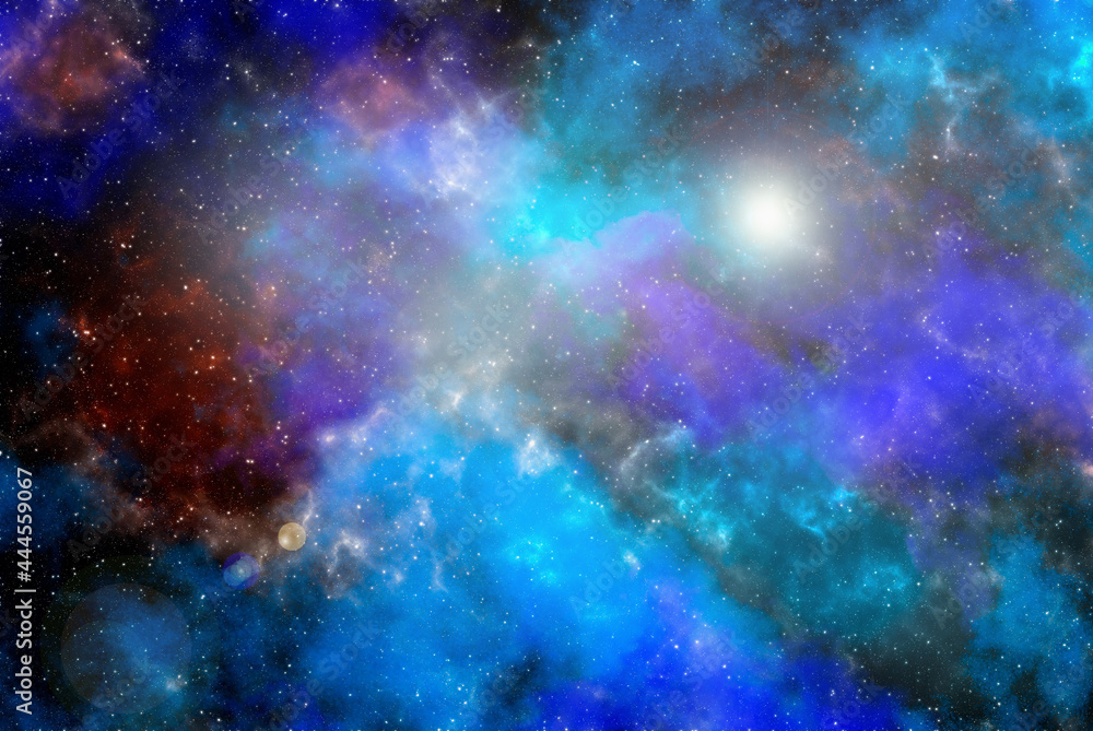 Naklejka Space background with stardust and shining stars. Realistic cosmos and color nebula. Colorful galaxy. 3d illustration