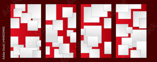 Abstract red vector background with stripes, circle, square, wave, and geometric shapes.