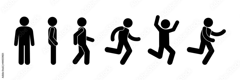 Icon Man Stick Figure People Stickman Walks Stands And Runs Set Of Human  Silhouettes Stock Illustration - Download Image Now - iStock