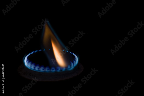 Flame of a gas burner on a black background