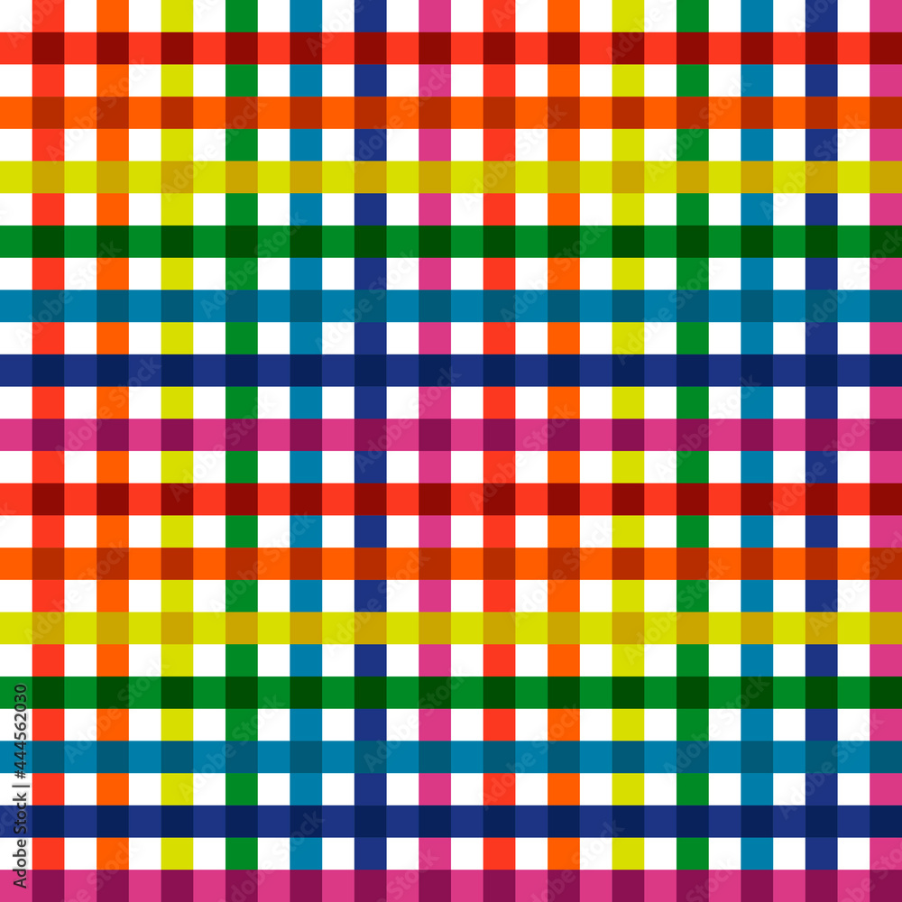 Rainbow plaid pattern. Simple fabric intersecting lines. Vector and textile  rainbow ribbons. Stock Vector