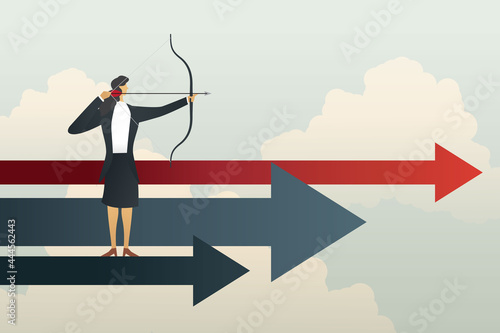 Businesswoman aiming at goals successful objective and strategy, Concept business illustration vector