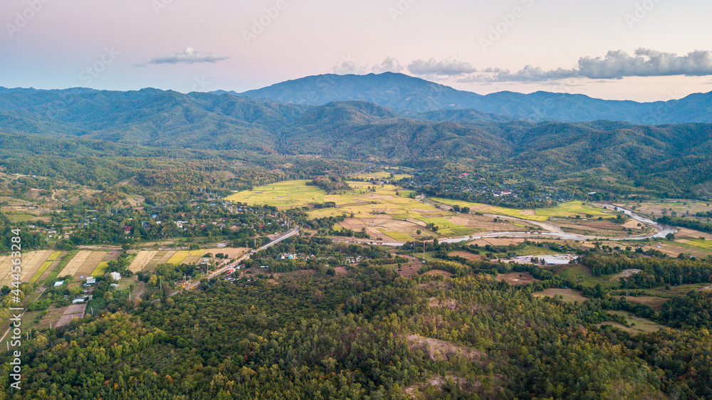 Aerial view Pai city. Pai is a small town in northern Thailand's Mae Hong Son Province