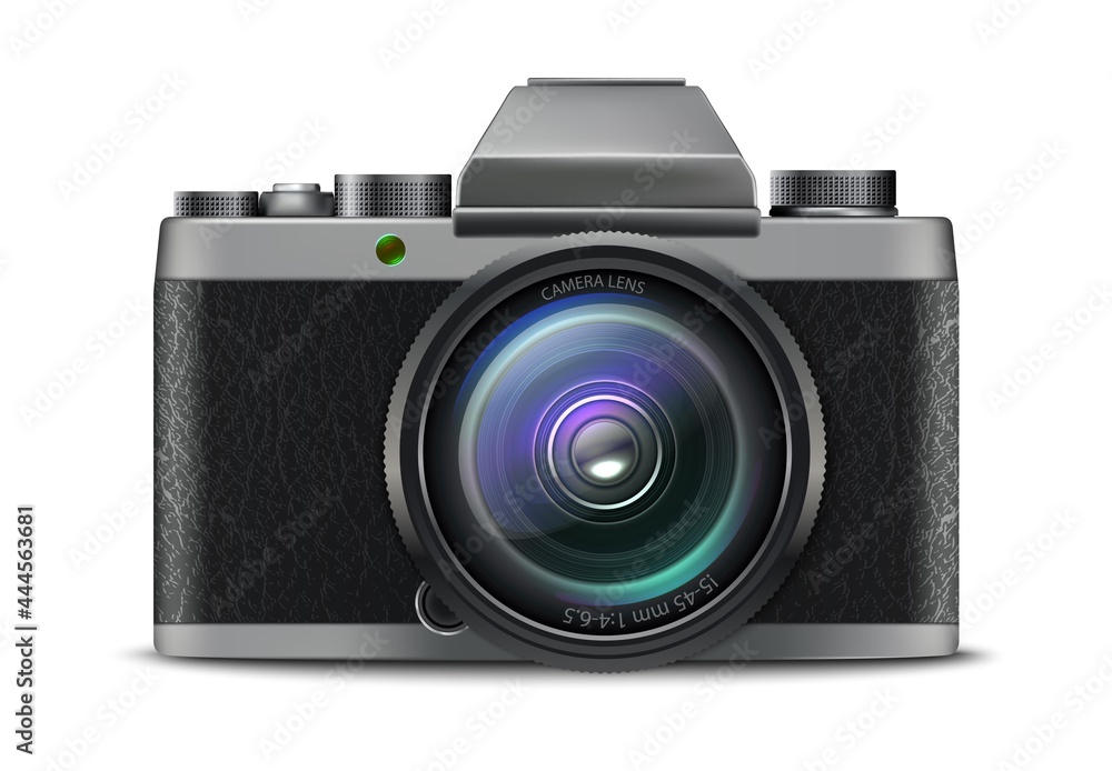 3d realistic vector photo camera icon. Isolated on white background. 3d realistic vector photo camera icon. Isolated on white background.