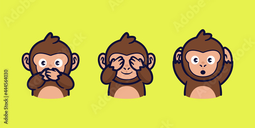 monkeys cartoon close mouth eye and ear vector illustration