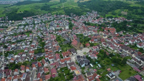 Aerial panorama view of the city Rauenberg in Germany  on a cloudy day in spring photo