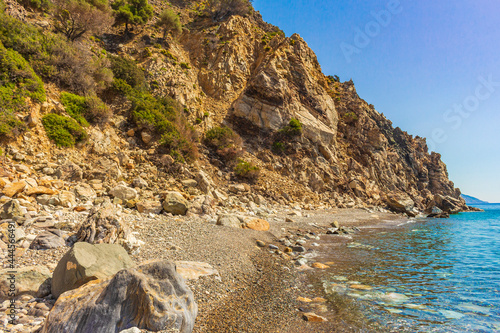 Natural coastal landscapes on Kos Island Greece mountains cliffs rocks.