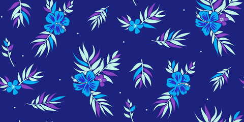 Acrylglasbilder Dunkelblaue Muster Tropische Palmenblätter Sommer Hintergrund  © Maria
