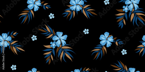 Seamless tropical floral background with palm leaves for summer dress fabric