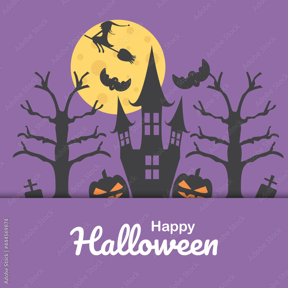 Halloween night greeting card. Halloween day background. Vector illustration.
