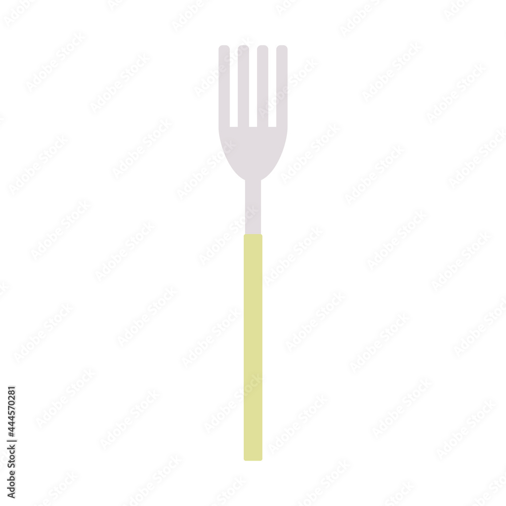 Fork isolated on white background. Flatware in flat style with yellow handle. Simple vector design. Cartoon minimalistic illustration Fork isolated on white background. Flatware in flat style with yellow handle. Simple vector design. Cartoon minimalistic illustration