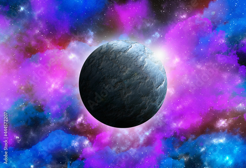 Unknown planet from outer space. Space nebula. Cosmic cluster of stars. Outer space background. 3D Illustration
