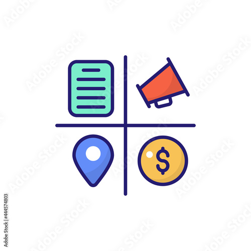 Marketing Mix vector flat outline fill icon style illustration. EPS 10
