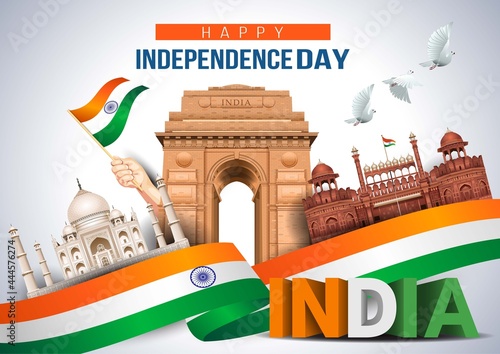 Happy Independence Day India 15th august. Indian monument and Landmark with background , poster, card, banner. vector illustration design
