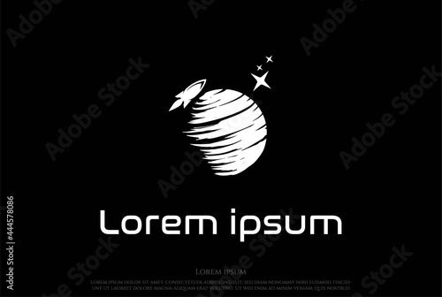 Flying Rocket Space Universe for Science Technology Logo Design Vector