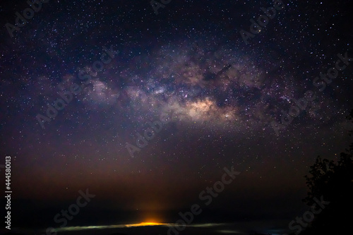 Milky Way Galaxy and fog over Kong city  Chiang mai  Thailand