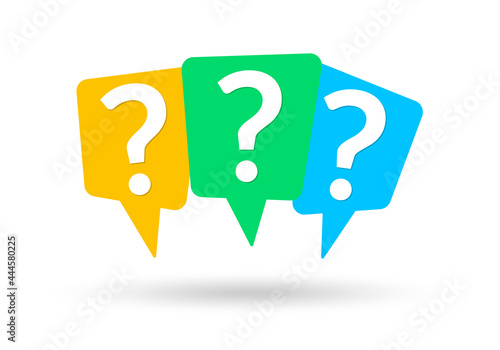 Question mark icon with speech bubble or message box. FAQ, ask symbol. Vector illustration.