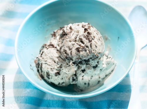 Chocolate cookie vanilla ice creams in bowl	