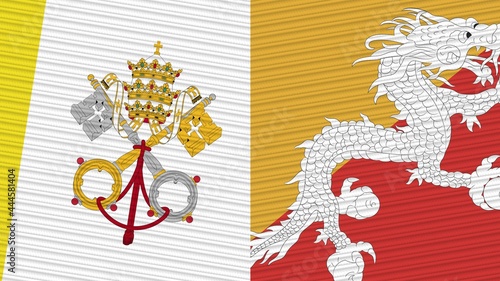 Bhutan and Vatican Flags Together Fabric Texture Illustration Background