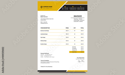 Professional unique Modern creative corporate business invoice template vector design. clean bill form business invoice account and official bill design.