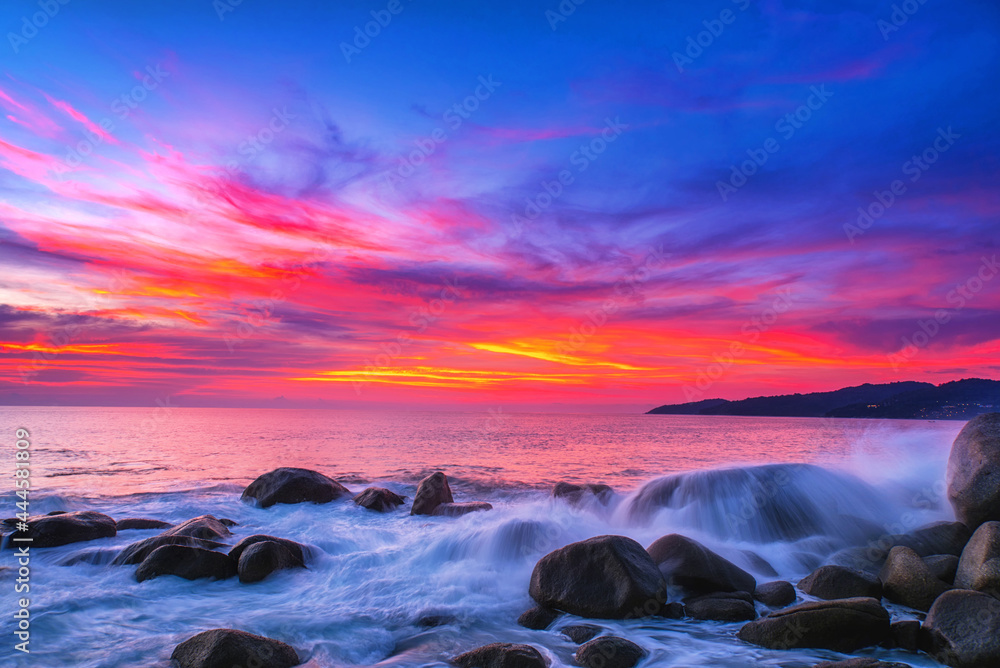 The scenery sky vibrant colors in sunset time at Phuket,Thailand.