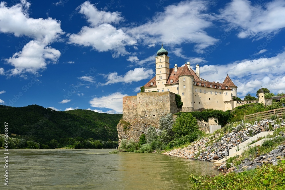 Schönbühel At Danube. Landscape of travel destination at Wachau in lower Austria. Concept for old and beautiful architecture and sightseeing in Europe. Schönbühel At Danube. Landscape of travel destination at Wachau in lower Austria. Concept for old and beautiful architecture and sightseeing in Europe.