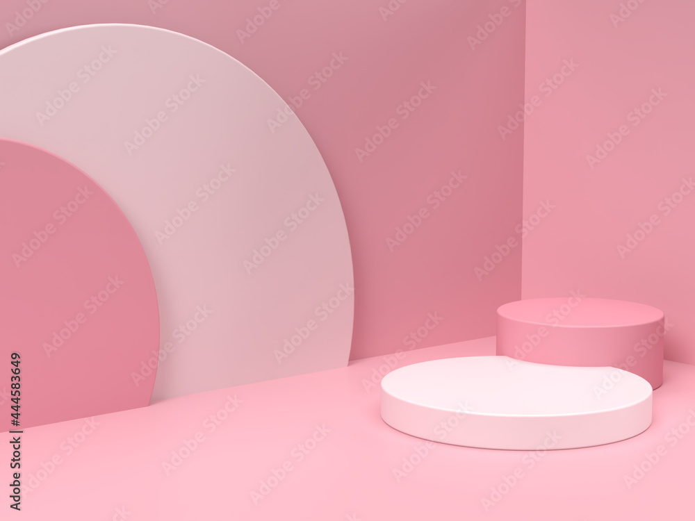 Pink Beauty products Stand or podium pedestal set for Cosmetic and skincare Packaging mockup minimal design on pink pastel background.concept cosmetic product.3d render. Pink Beauty products Stand or podium pedestal set for Cosmetic and skincare Packaging mockup minimal design on pink pastel background.concept cosmetic product.3d render.