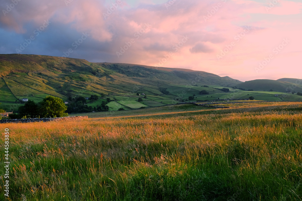 A view looking south over toward Burnsall and Thorpe Fell, in the Yorkshire Dales, North Yorkshire.