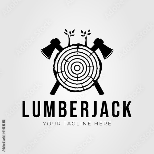 vintage lumberjack ax and wooden logo vector illustration design