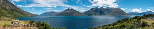 Beautiful panoramic view of Lake Wakatipu in summer, New Zealand