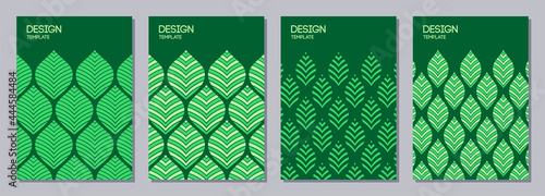 Set of flyers, posters, banners, placards, brochure design templates A6 size. Graphic design templates with green leaves, floral ornaments. Vector color background.