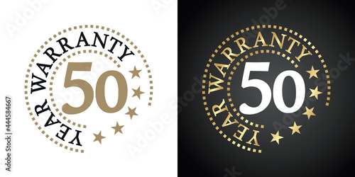 50 Year Warranty five stars white gold black logo icon label button stamp vector