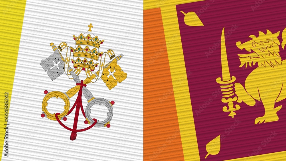 Sri Lanka and Vatican Flags Together Fabric Texture Illustration Background